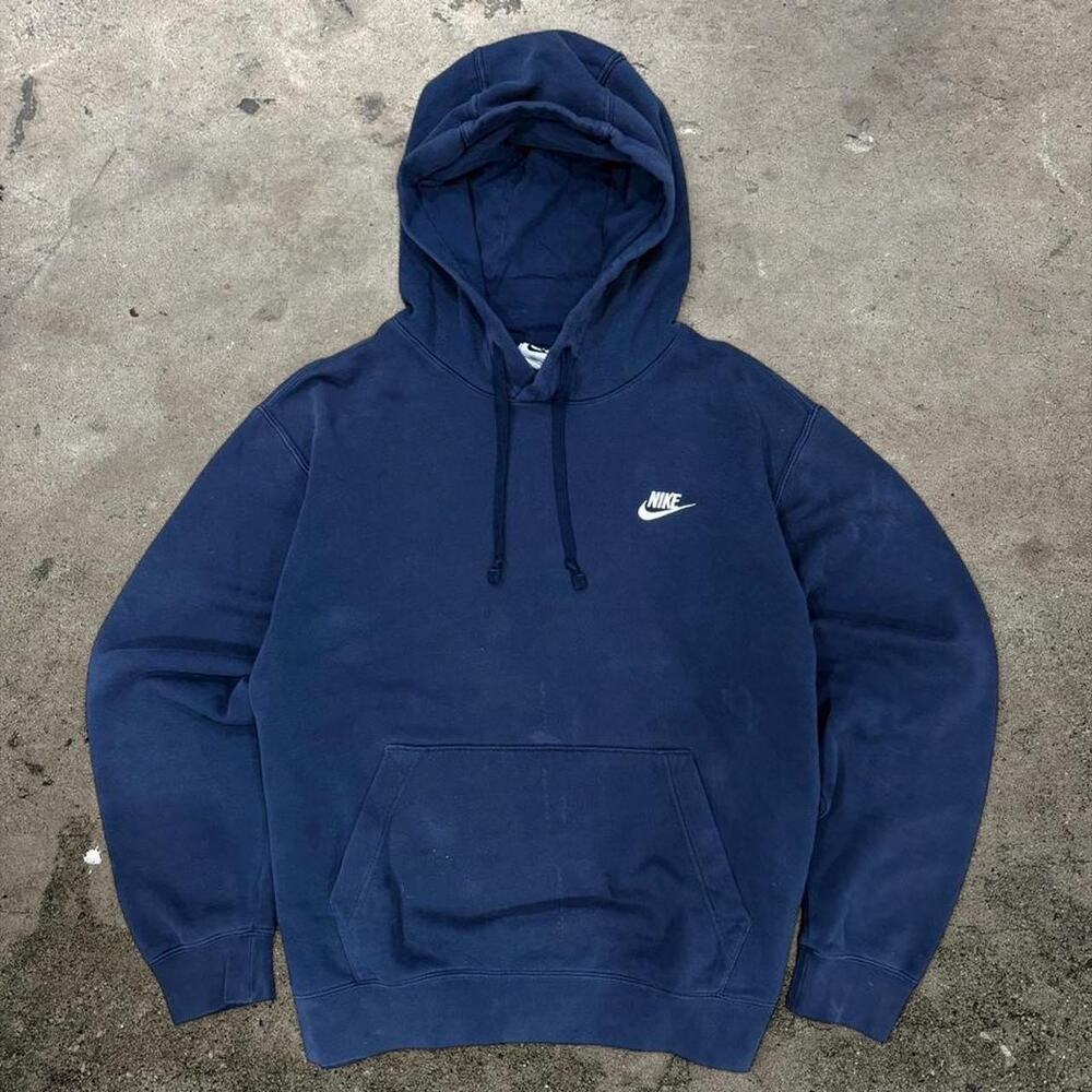 Vintage Navy Blue Nike Swoosh Embroidered Hoodie Size L
